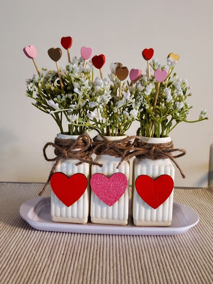 Rustic Jar Vases with Heart Accents