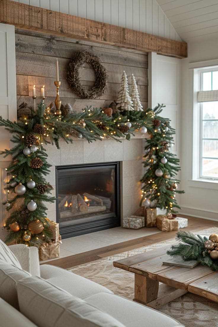 Rustic Winter Wonderland Fireplace Mantel