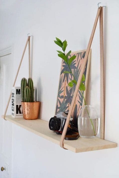 Sleek Hanging Shelf with Leather Straps