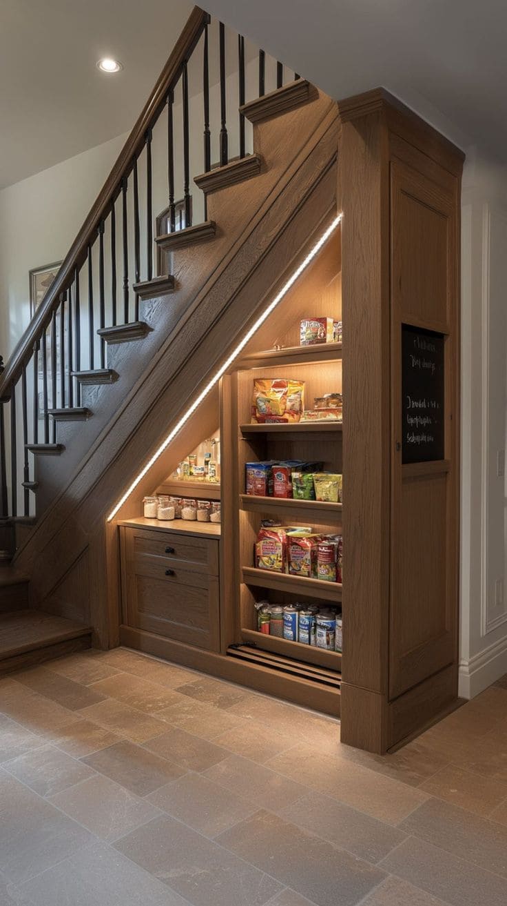 Sleek Pantry Storage Under Stairs