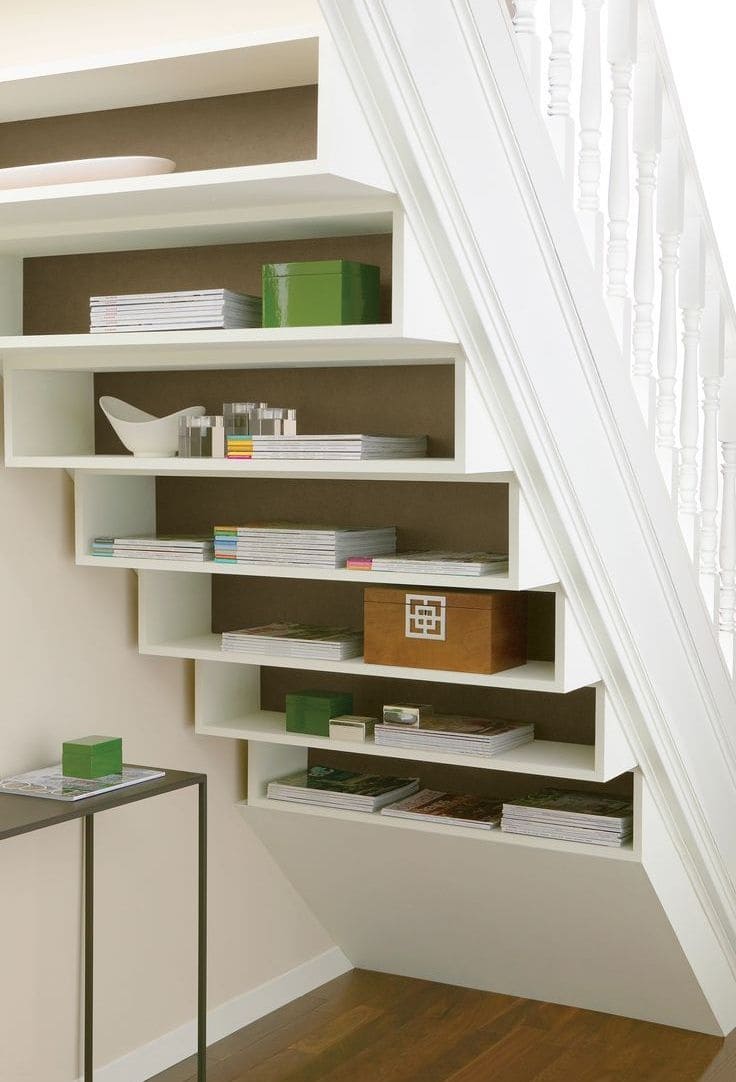 Sleek Under-Staircase Storage Shelves