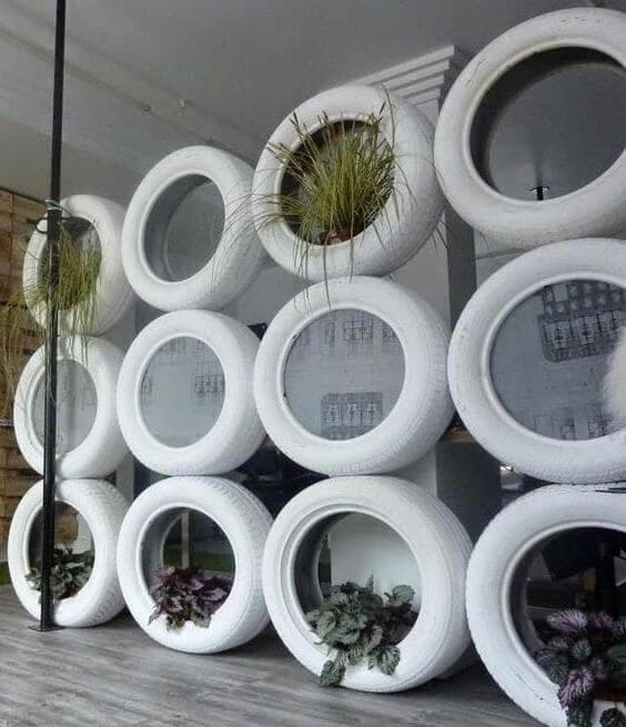 Stylish Tire Wall Planter Shelving