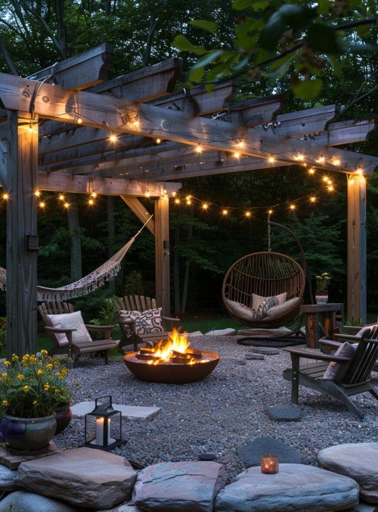 Twinkling Lights and Cozy Nights Fire Pit