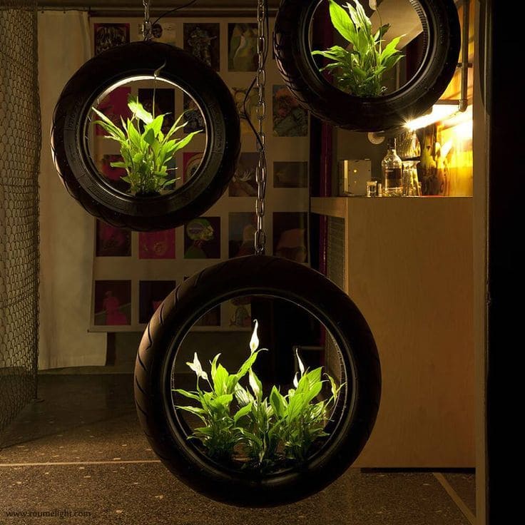 Upcycled Hanging Tire Planters