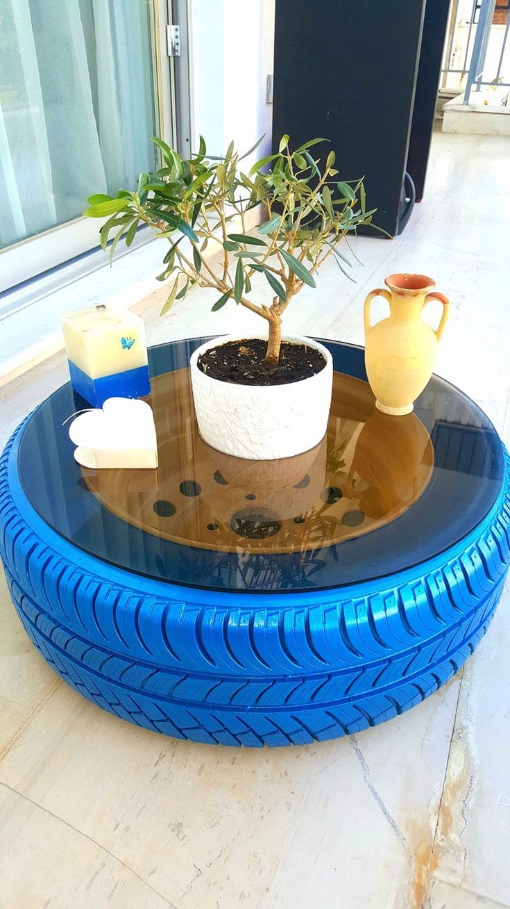 Vibrant Blue Tire Coffee Table Charm