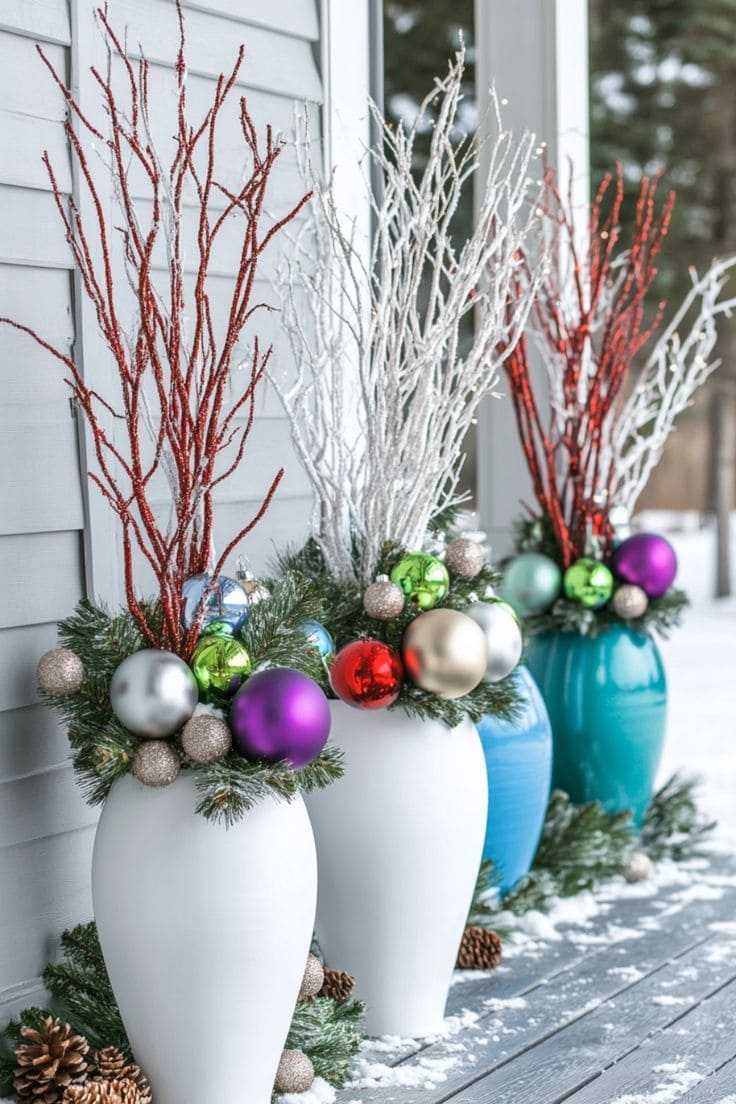 Vibrant Festive Urns with Bold Ornaments