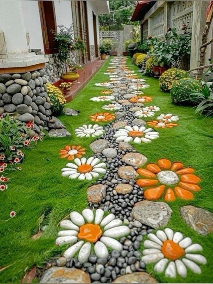 Vibrant Floral Stone Pathway Delight