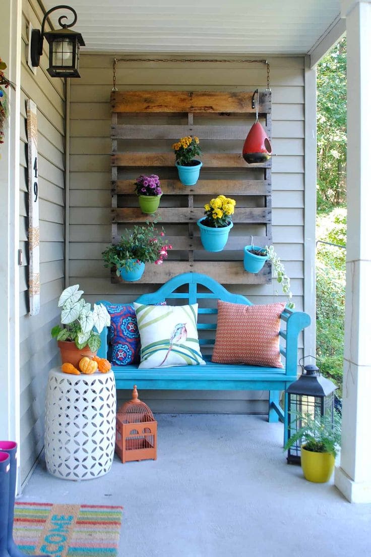 Vibrant Front Porch With Hanging Pots