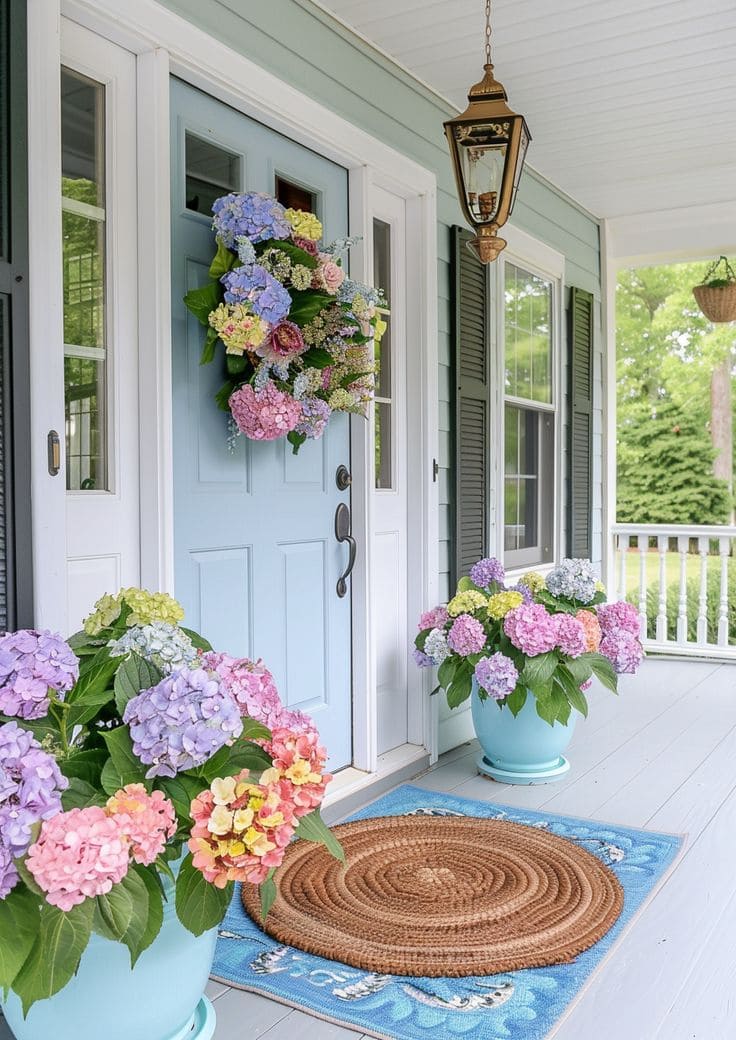 Vibrant Hydrangea Porch with Fresh Charm