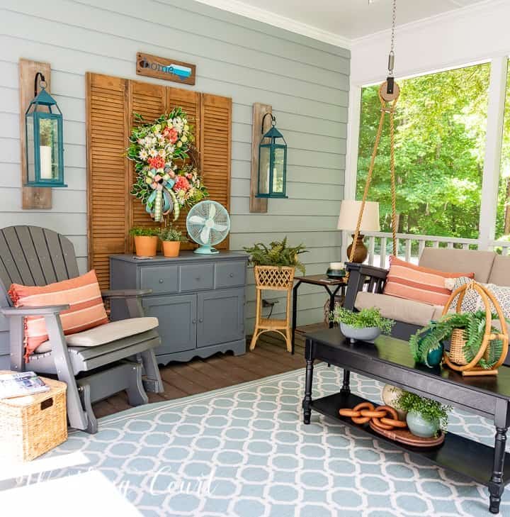 Vibrant Lantern and Floral Porch Bliss