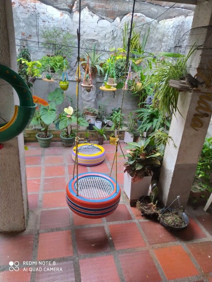 Vibrant Tire Swings for Playful Gardens