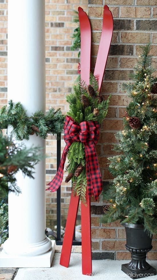 Vintage Ski Decor with Festive Greens