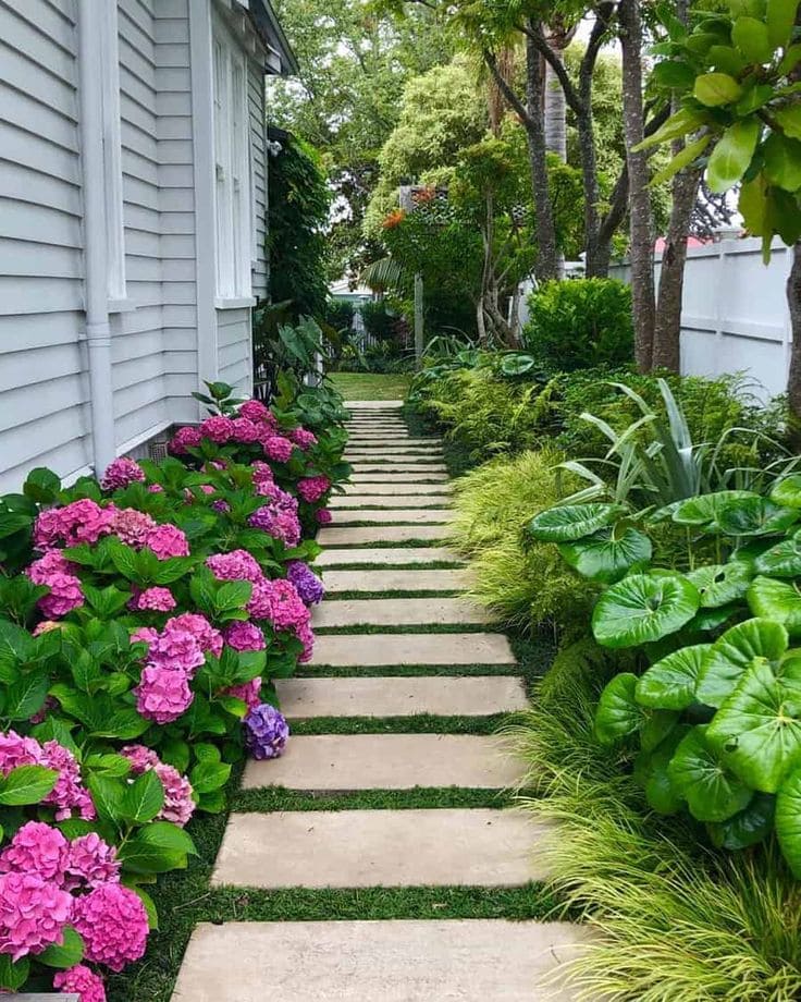 Vivid Hydrangea Walkway Retreat Design