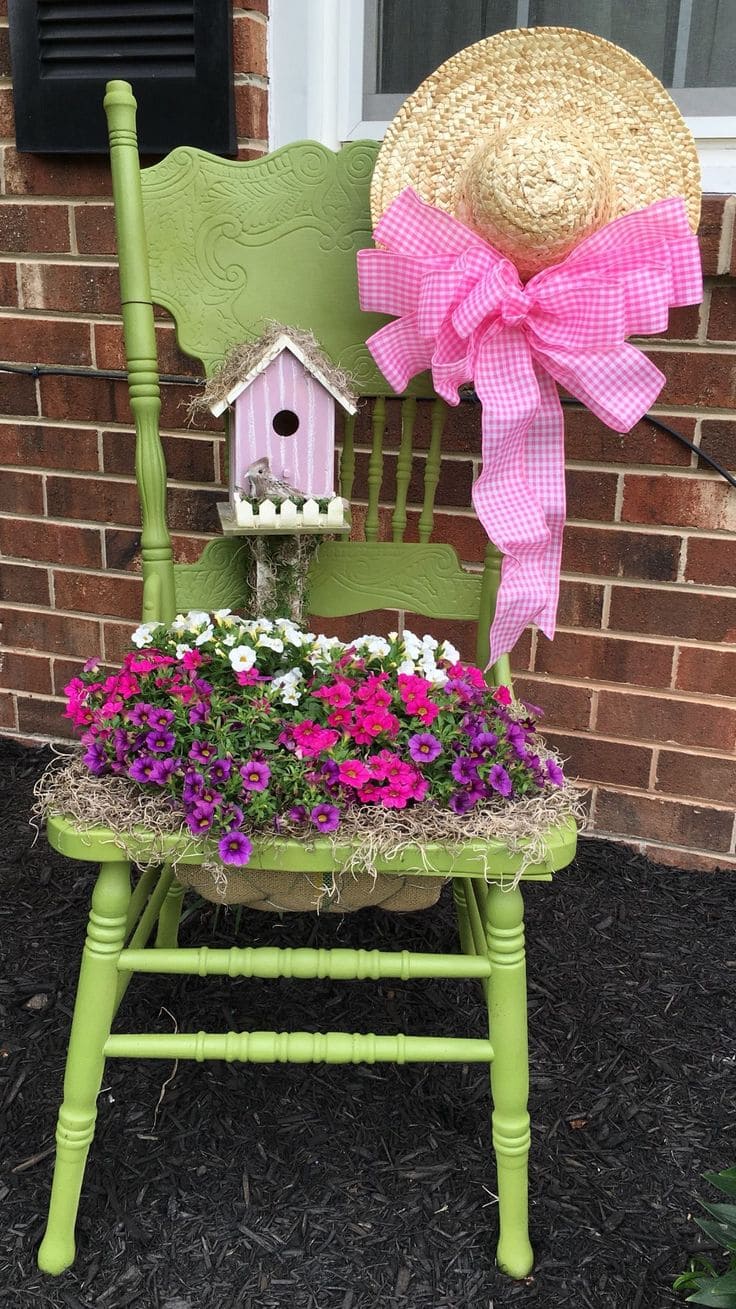 Whimsical Garden Chair Flower Display