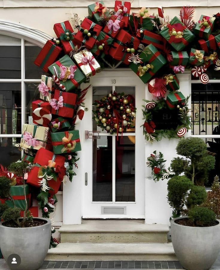 Whimsical Gift Box Christmas Door