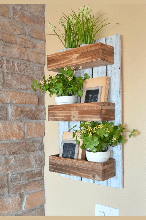 Wooden Wall-Mounted Planter Shelf