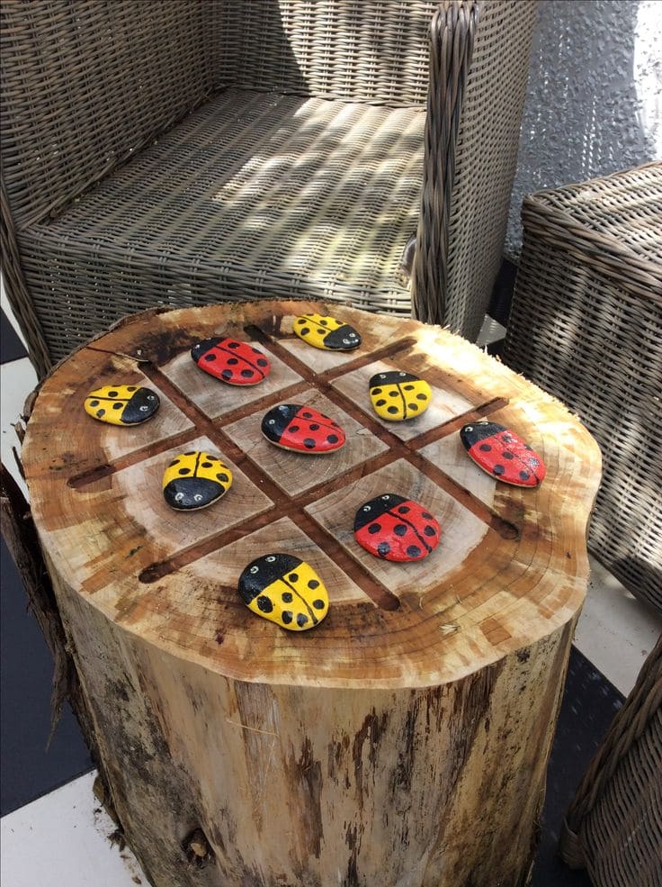 Adorable Tree Stump Ladybug Tic-Tac-Toe