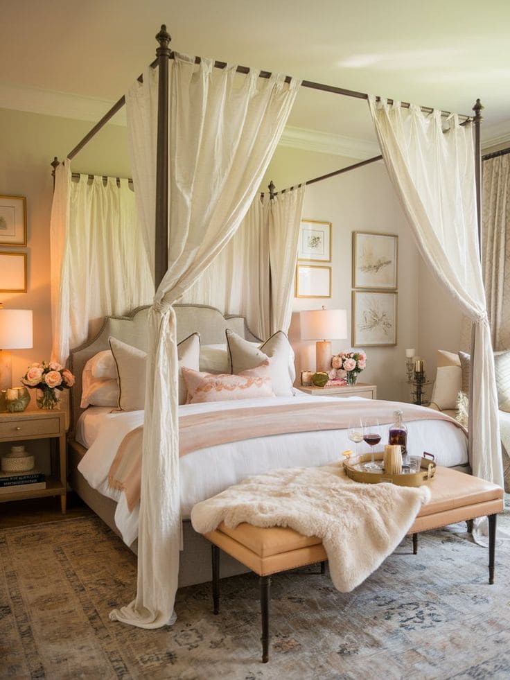 Bedroom with Soft Tones and Canopy Bed