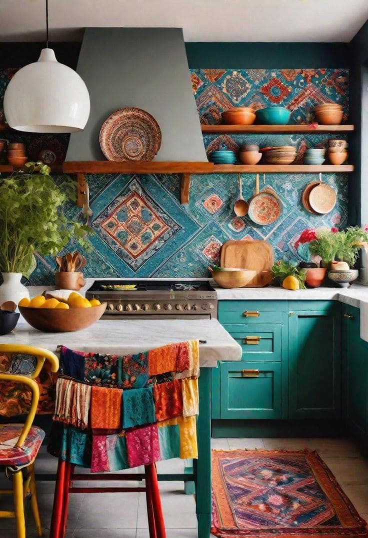 Bohemian-Inspired Kitchen Wallpaper Elegance