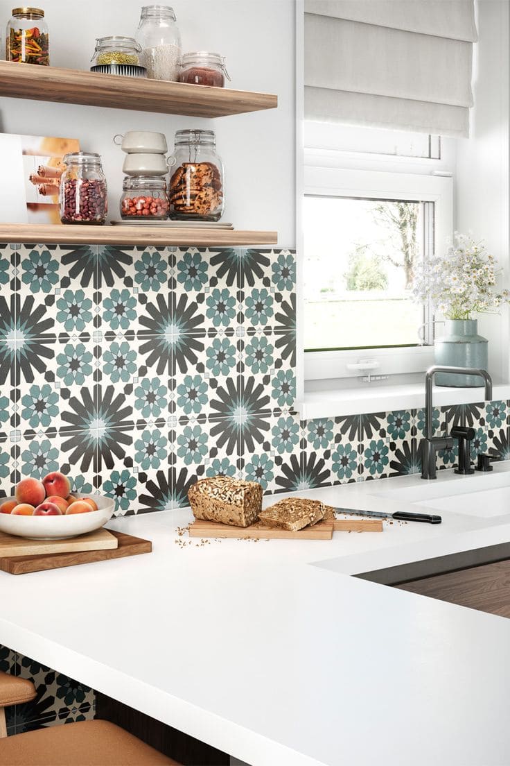 Bold Geometric Patterned Kitchen Wallpaper