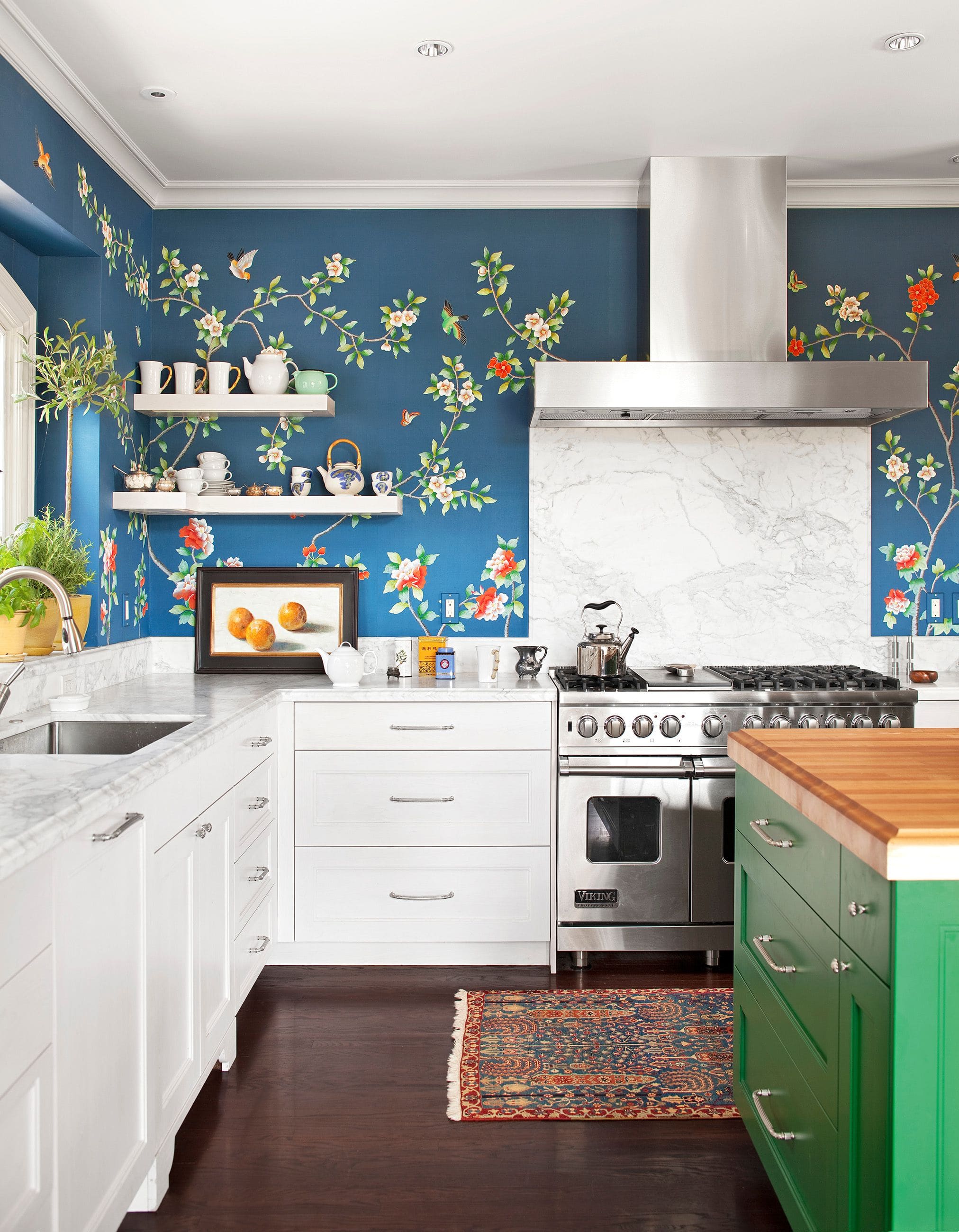 Botanical Blue Kitchen Wallpaper Design