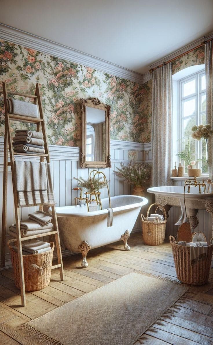 Charming Floral Vintage Bathroom Retreat