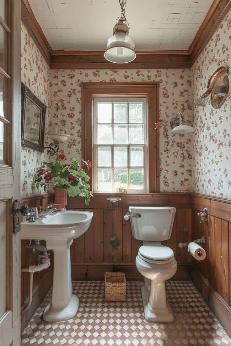 Charming Floral and Wood Vintage Bathroom