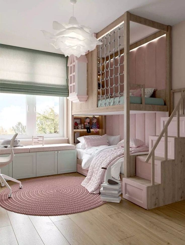 Charming Pastel Loft Bunk Bed Design