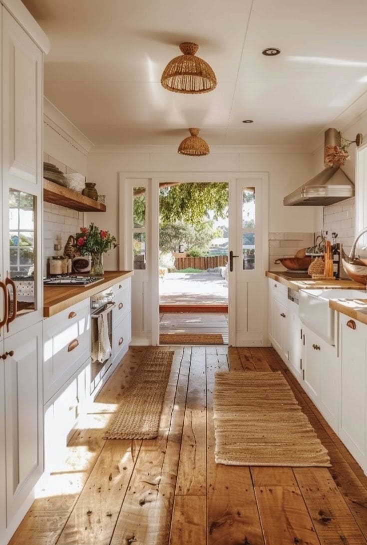 Charming White Kitchen with Natural Wood Accents