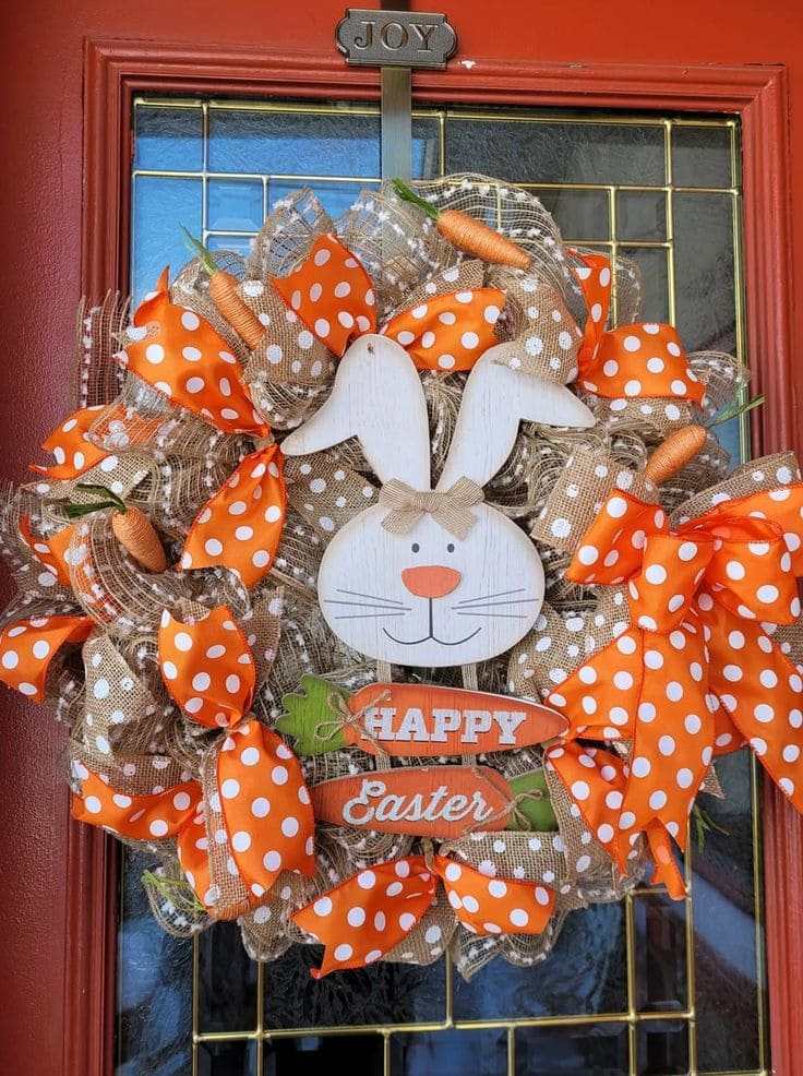 Cheerful Bunny and Carrot Easter Wreath