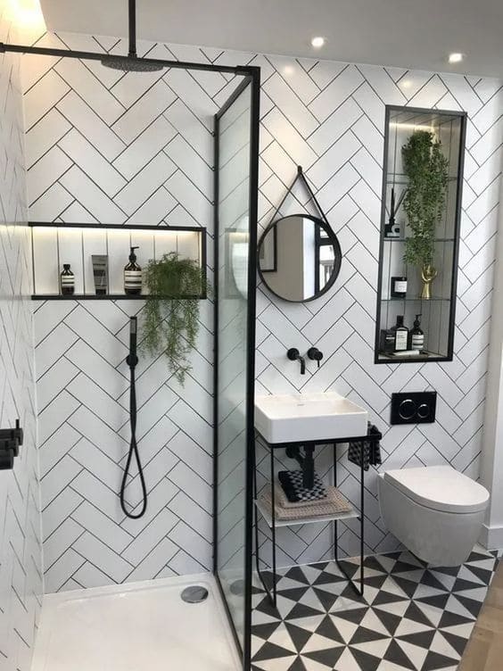 Chic Chevron Bathroom With Grey Accents