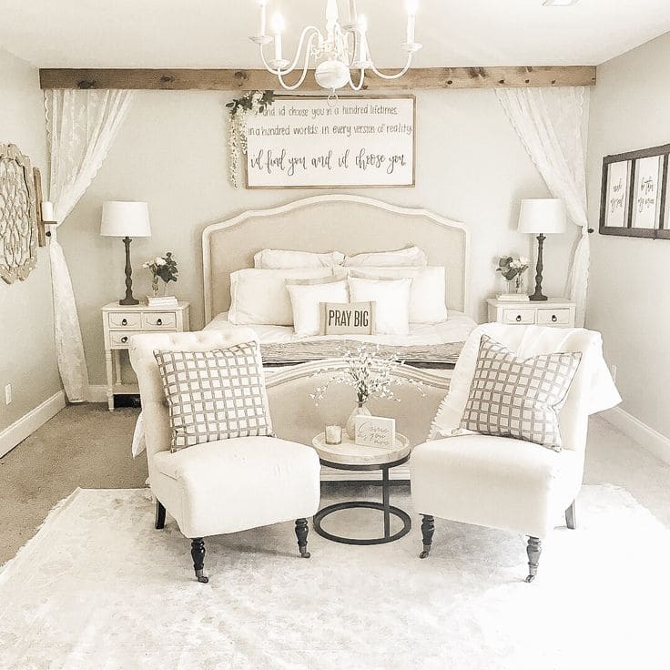 Chic Neutral Bedroom with Cozy Seating