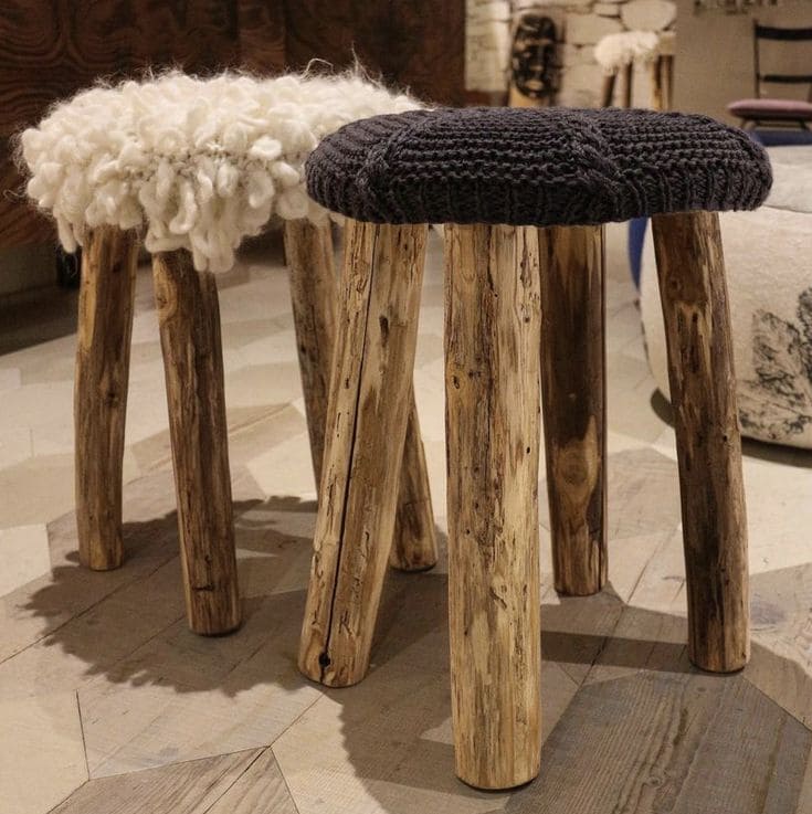 Chic Rustic Log Stools with Cushions