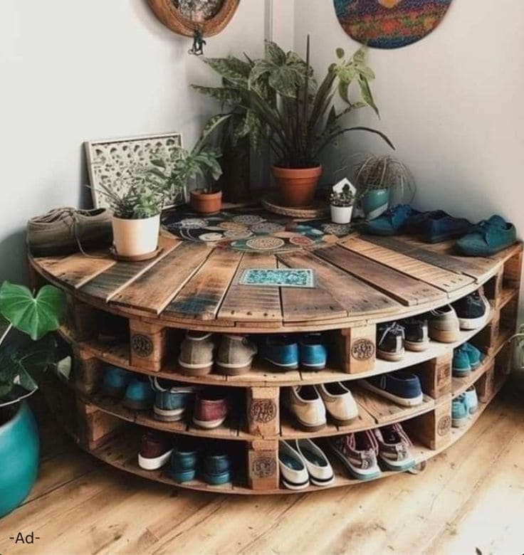 Circular Wooden Shoe Storage Table