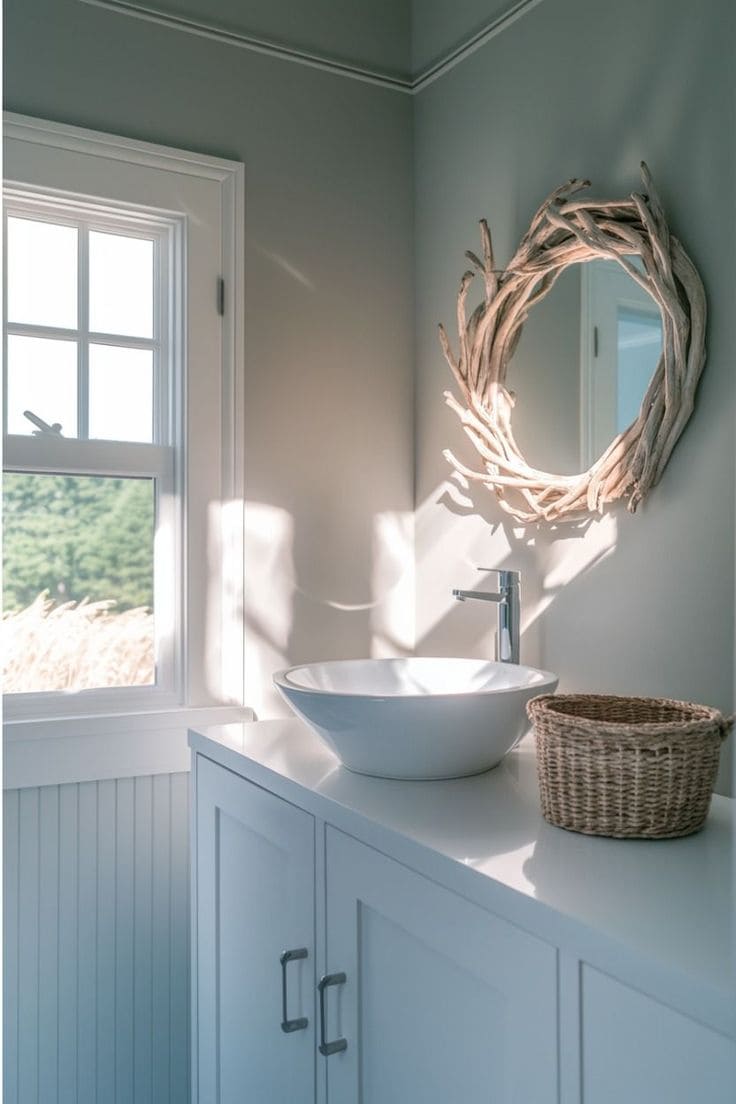 Coastal Driftwood-Inspired Bathroom Mirror