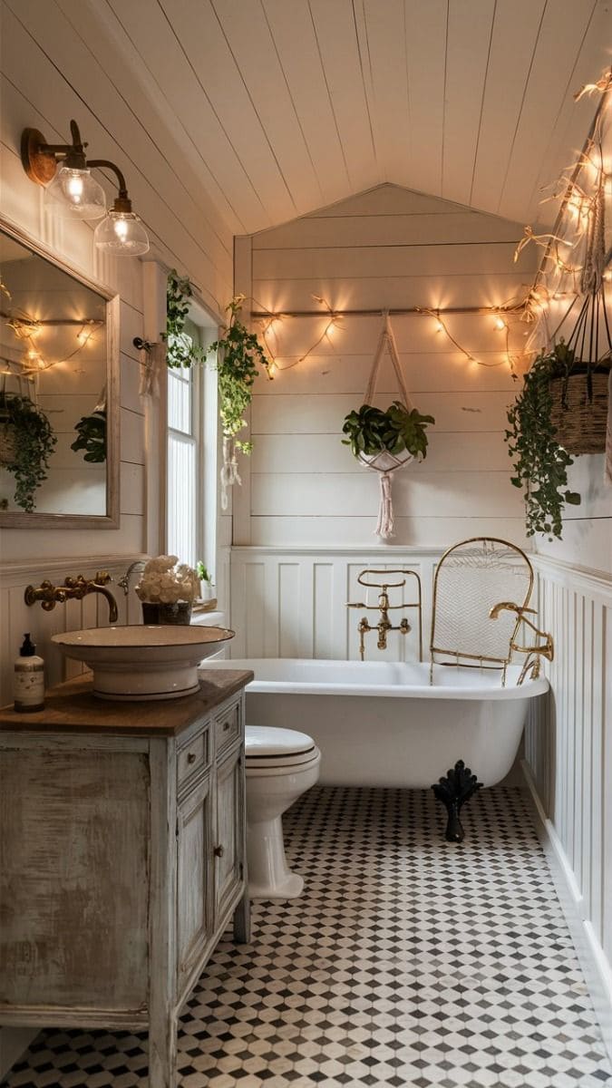 Cozy Farmhouse-Inspired Vintage Bathroom Escape