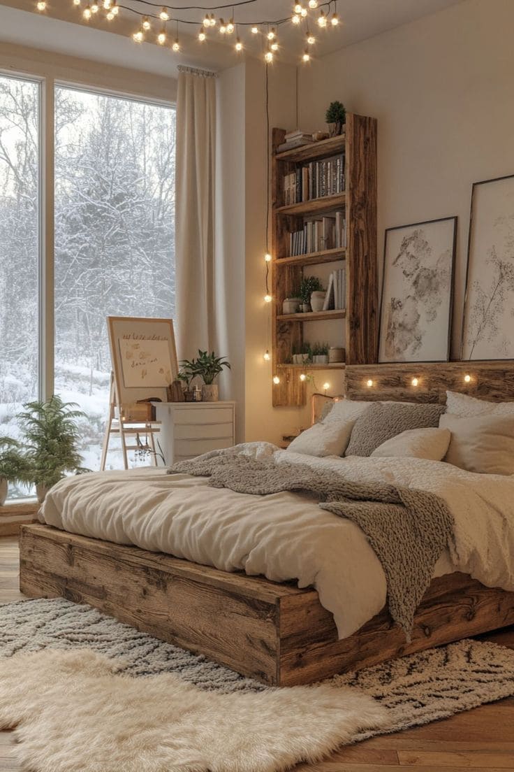 Cozy Rustic Farmhouse Bedroom with Warm Glow