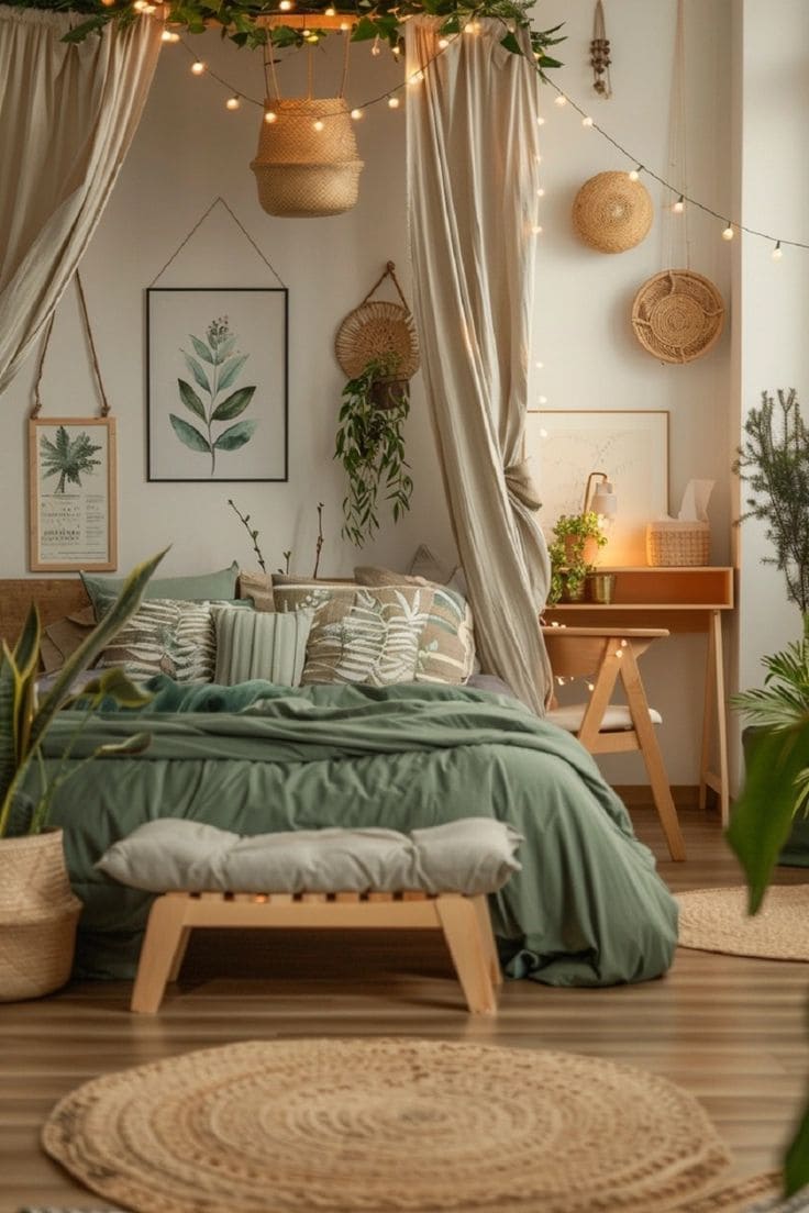 Dreamy Green Bohemian Bedroom Sanctuary