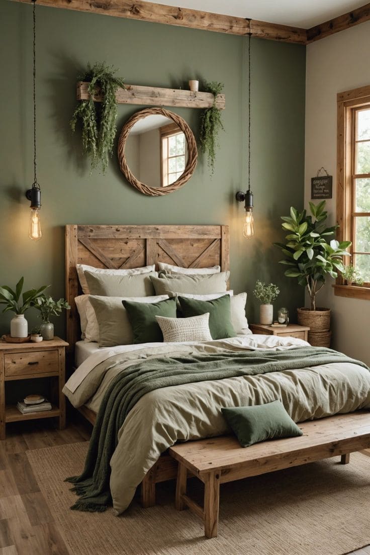 Earthy Luxurious Green Oasis Bedroom