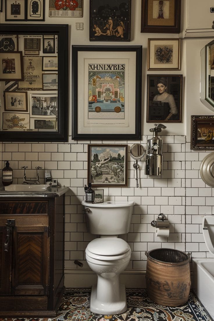 Eclectic Vintage Bathroom with Artistic Flair