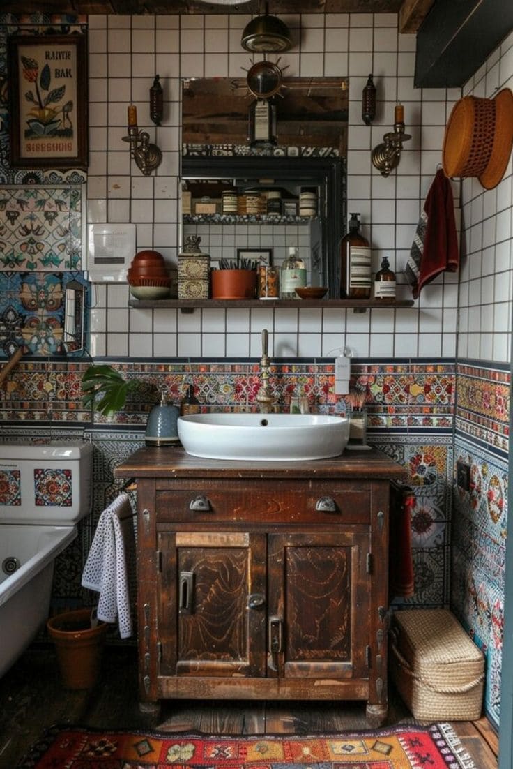 Eclectic Vintage Bathroom with Rustic Charm