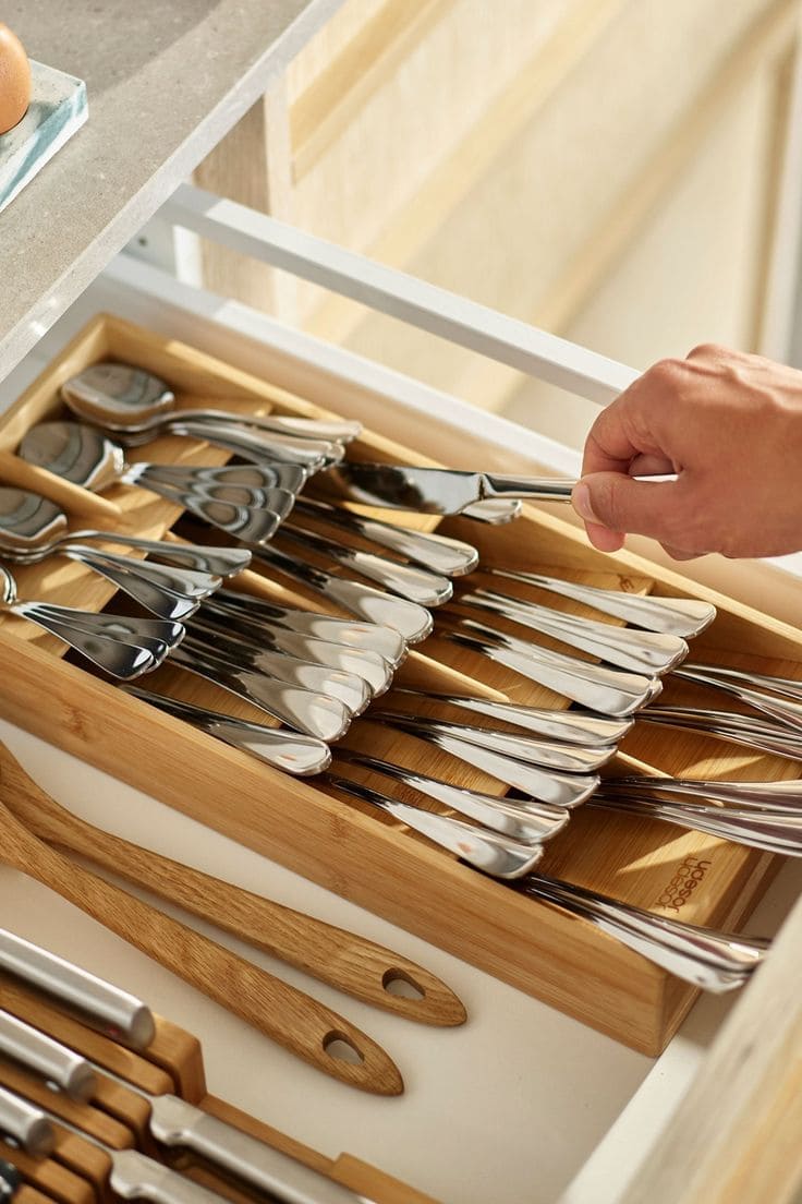 Elegant Bamboo Cutlery Drawer Organizer