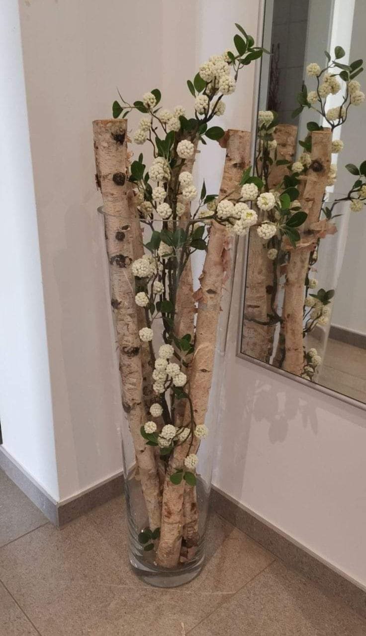 Elegant Birch and Blossom Vase Display