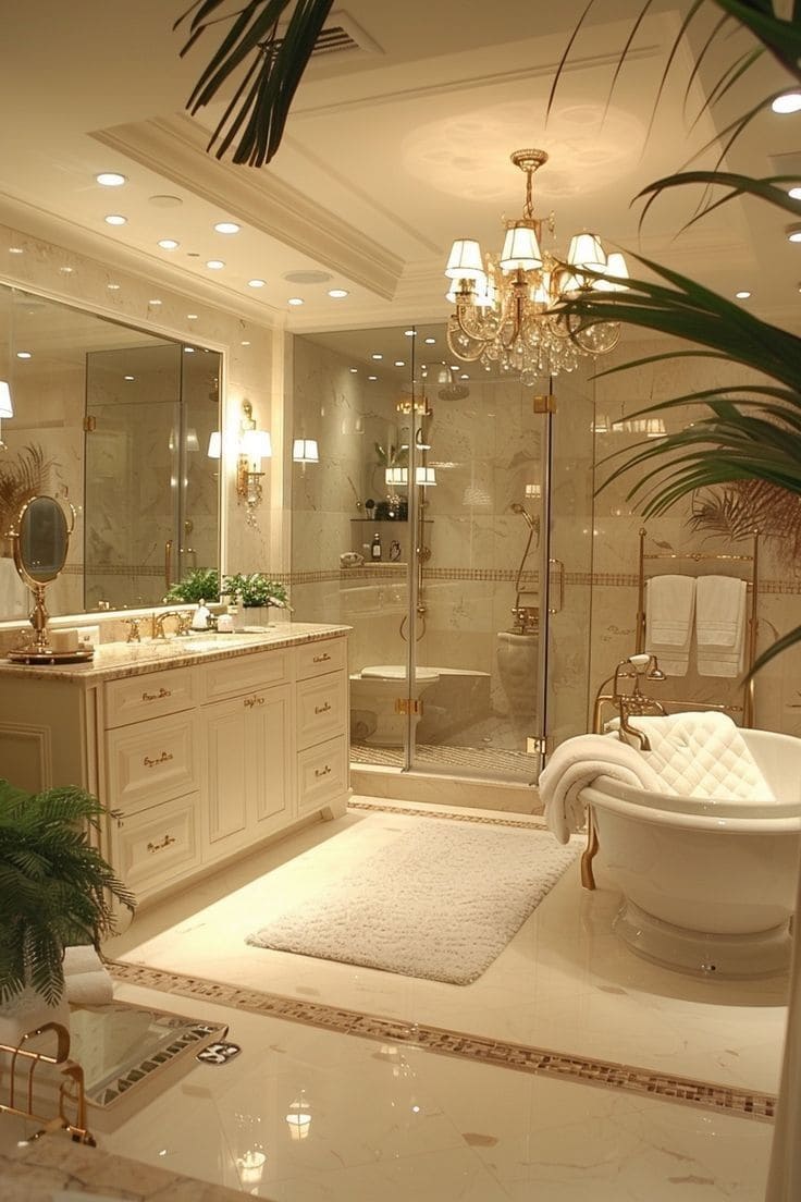 Elegant Gold-Accented Bathroom Oasis Design