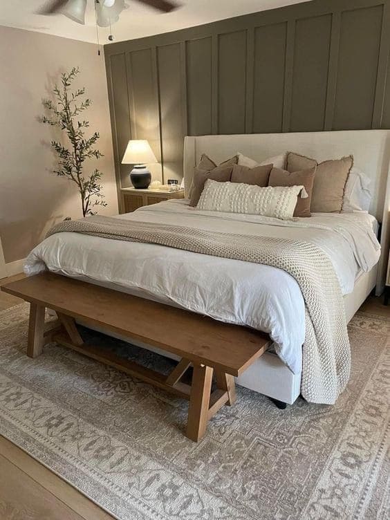 Elegant Neutral Bedroom with Bench Charm