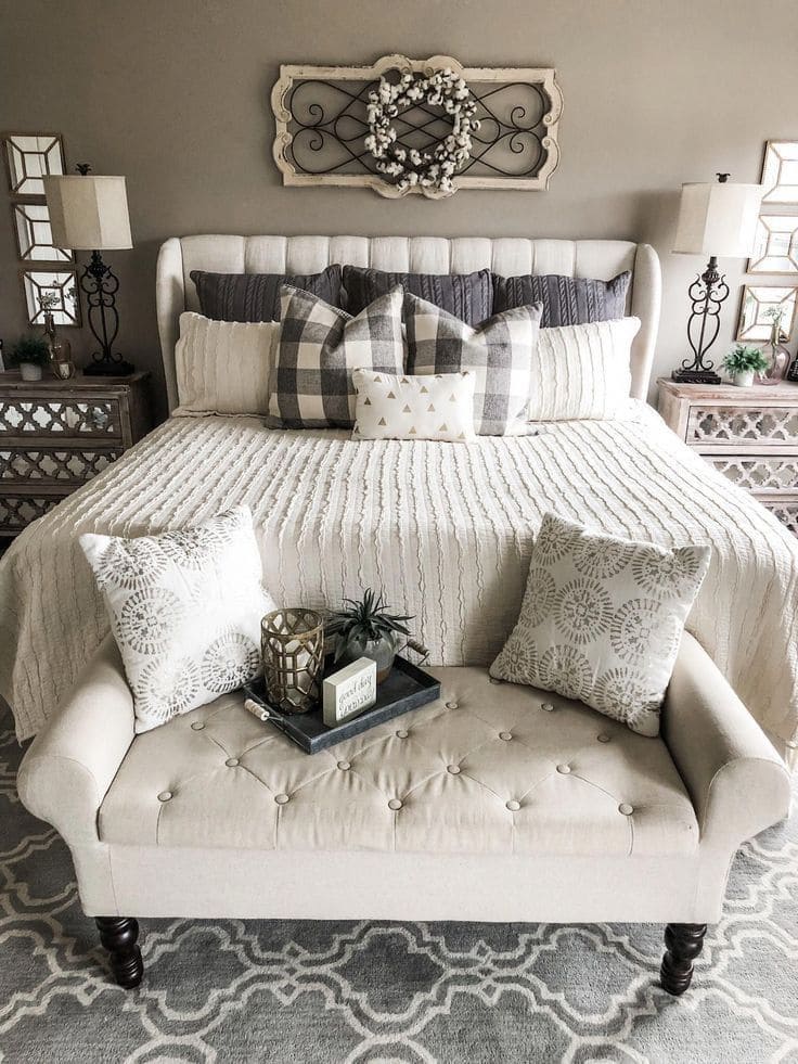 Elegant Neutral Bedroom with Stylish Bench