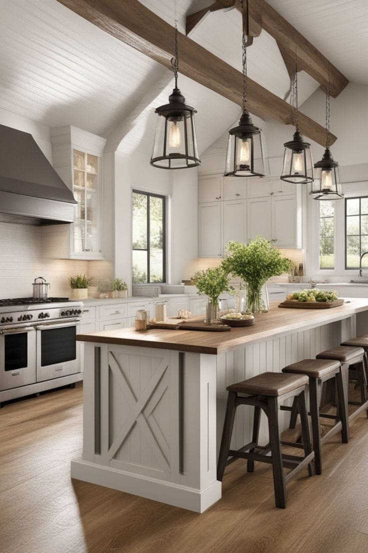 Elegant White Kitchen with Rustic Charm