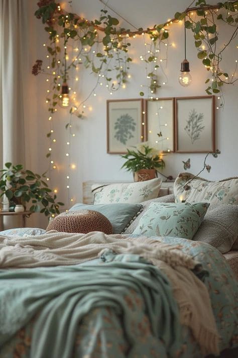 Enchanting Fairy-Light Nature Bedroom Haven