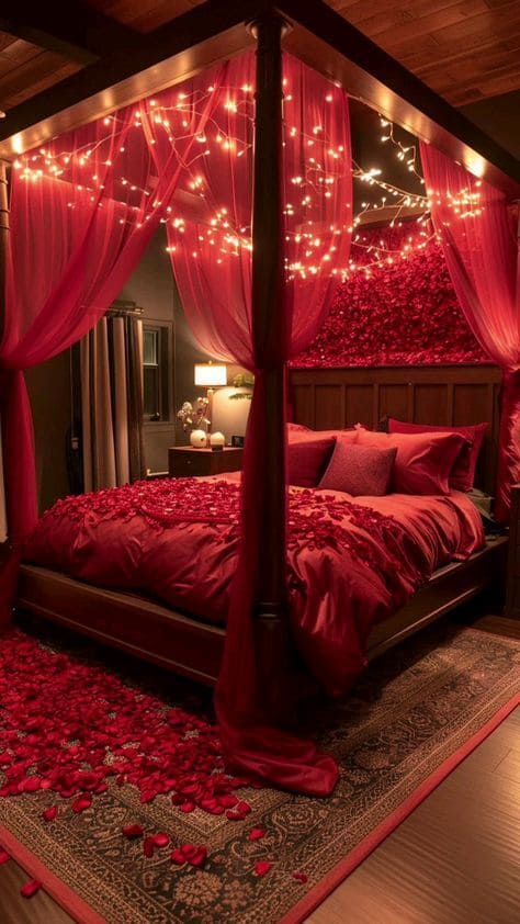 Enchanting Rose Petals and Twinkling Lights