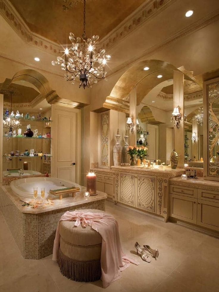 Exquisite Gold-Themed Luxury Bathroom Design